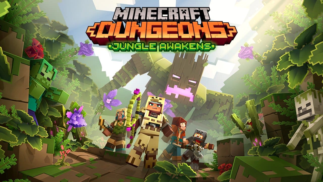 Minecraft dungeons terá dlc jungle awakens em julho | 05c6414a dungeons dlc announcement jungleawakens keyart | telltale games | minecraft dungeons telltale games