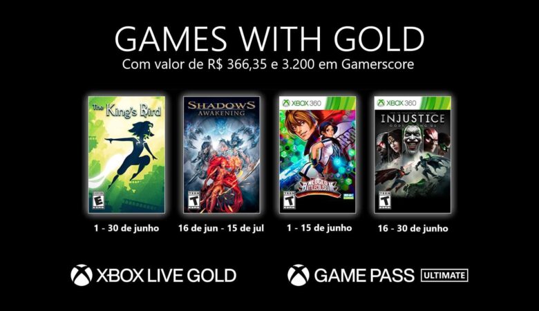 Xbox games with gold: microsoft divulga jogos de junho | 6e8b1aac jungwg 16x9 4up points esrb pricing jpg | married games notícias | games with gold, injustice, microsoft, multiplayer, neogeo, shadows, singleplay, the kings bird, xbox, xbox live, xbox one, xbox series x | xbox games with gold